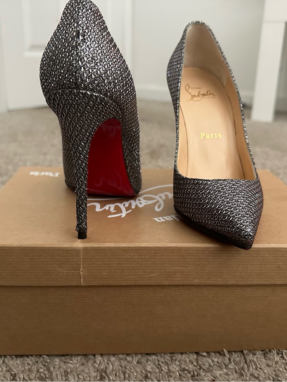 Christian Louboutin Pigalle Follies 100 Glitter Diams Pumps sz 36